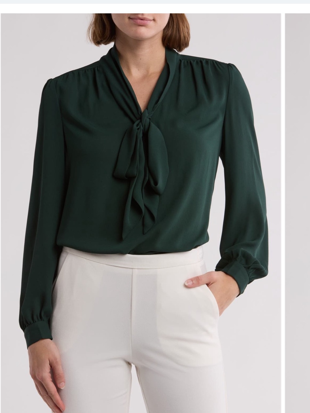 Emerald Tie-Neck Long Sleeve Blouse